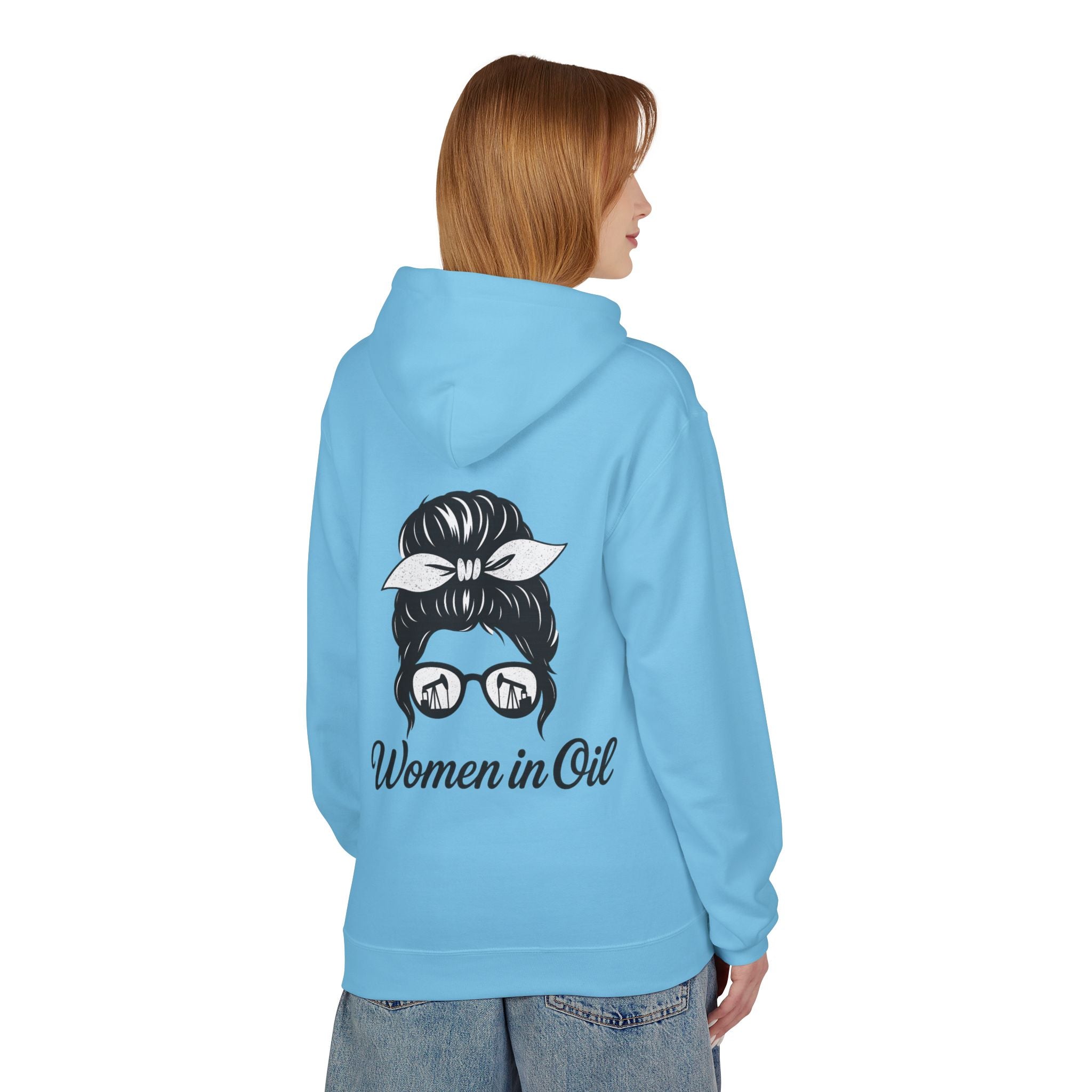 Women in Oil Hoodie — Messy Bun Pullover