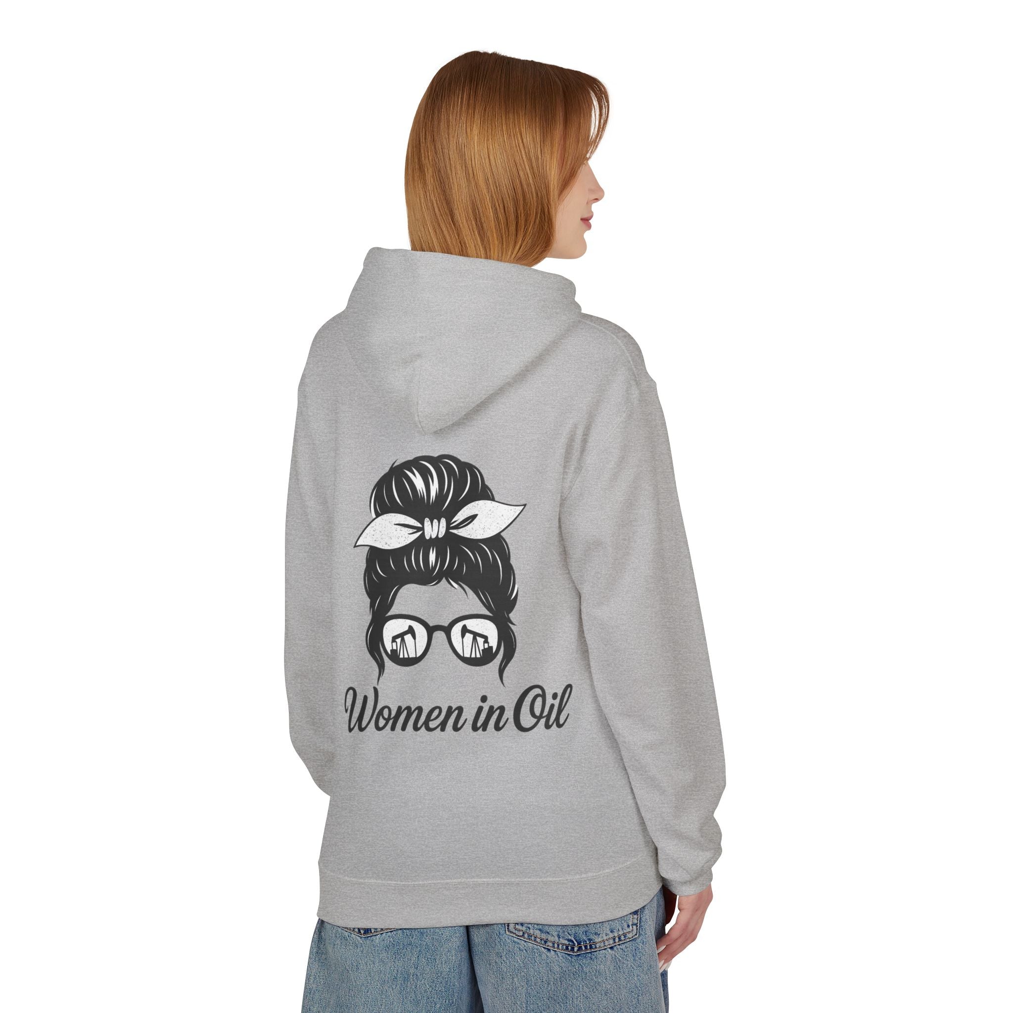 Women in Oil Hoodie — Messy Bun Pullover