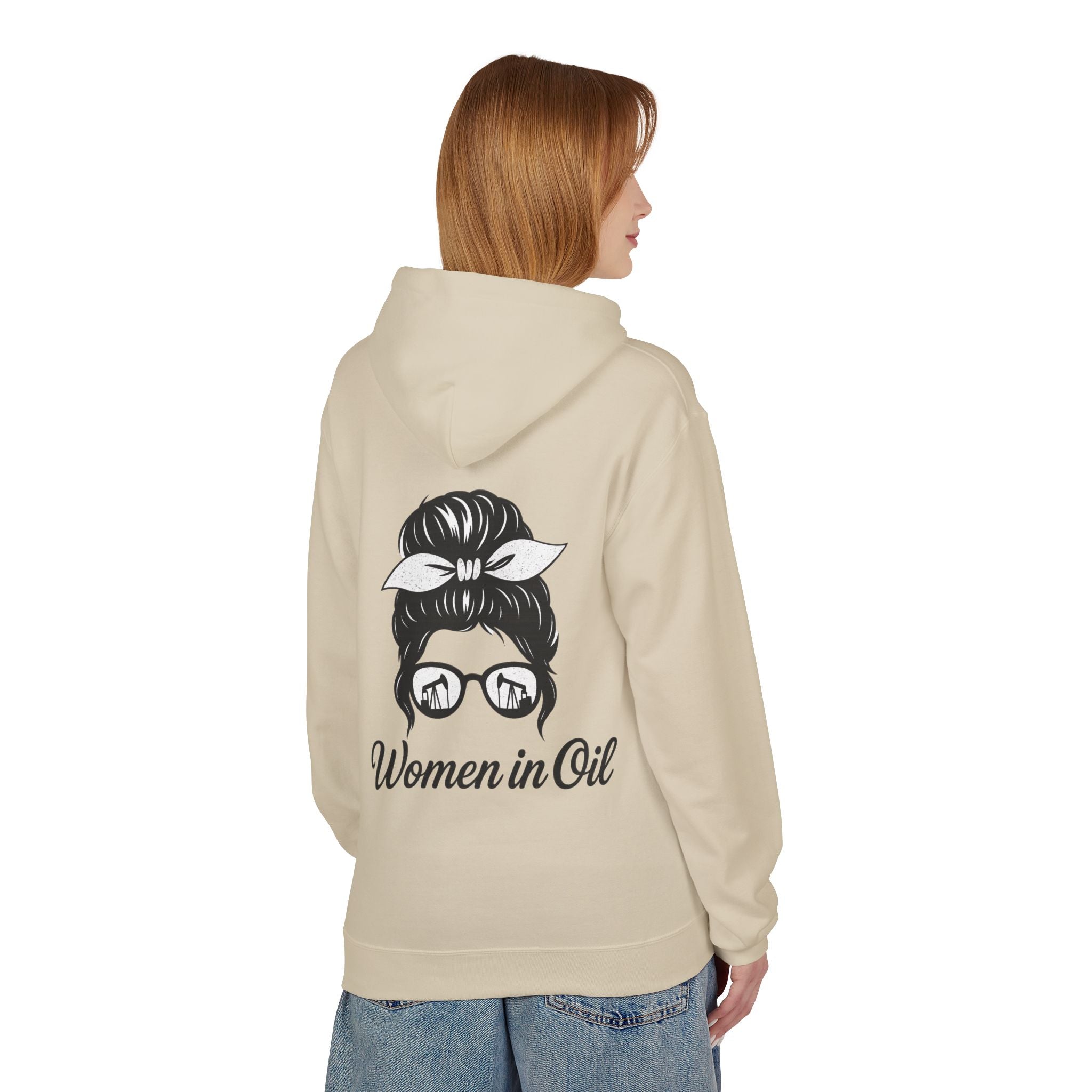 Women in Oil Hoodie — Messy Bun Pullover