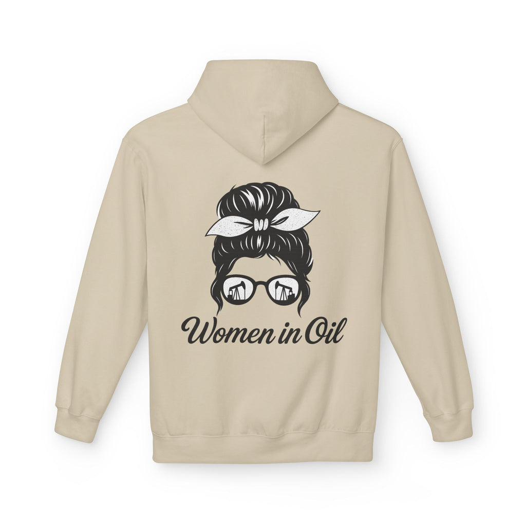 Women in Oil Hoodie — Messy Bun Pullover