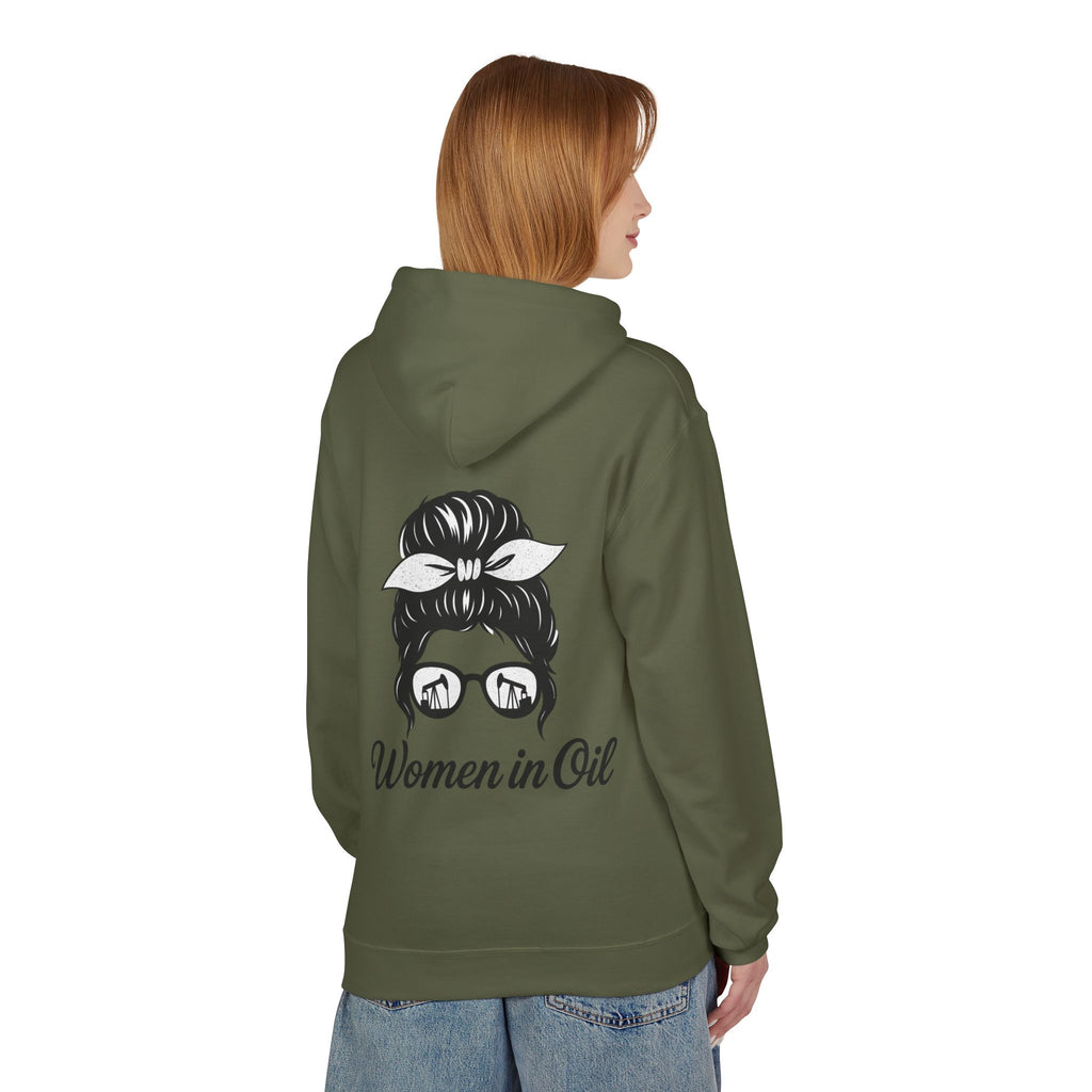 Women in Oil Hoodie — Messy Bun Pullover