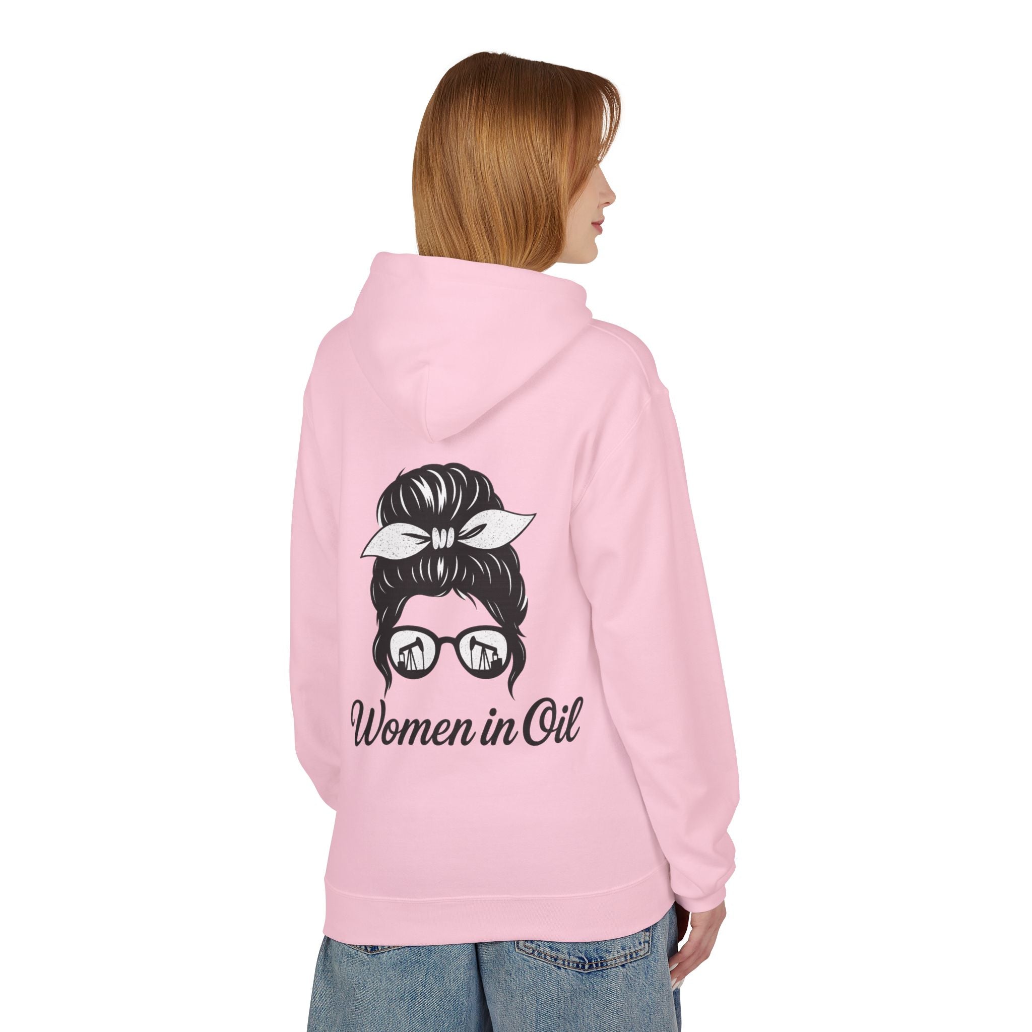 Women in Oil Hoodie — Messy Bun Pullover