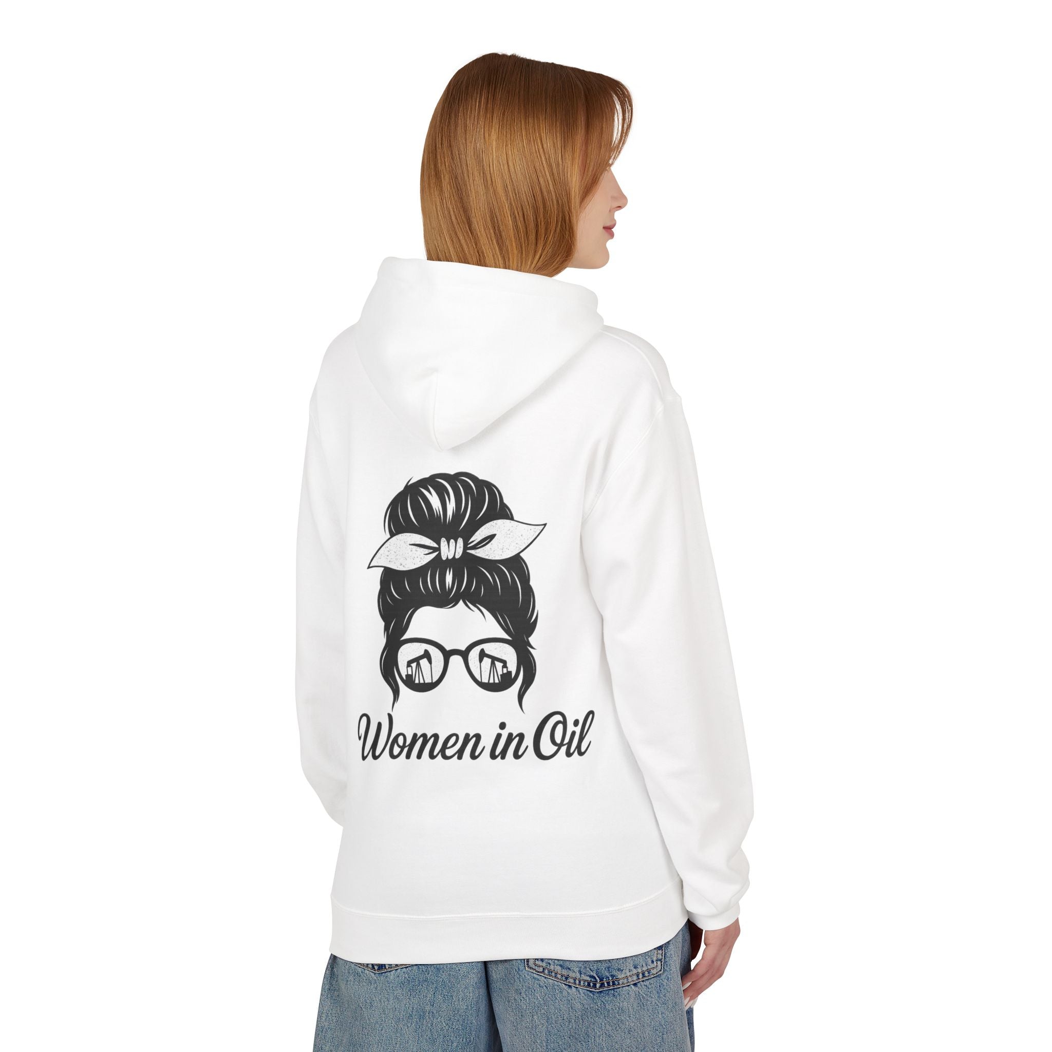 Women in Oil Hoodie — Messy Bun Pullover